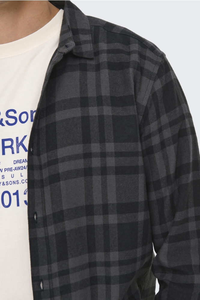 ONSGUDMUND LS CHECKED SHIRT NOOS 22007112 JET BLACK/GRAY PINSTRIPE